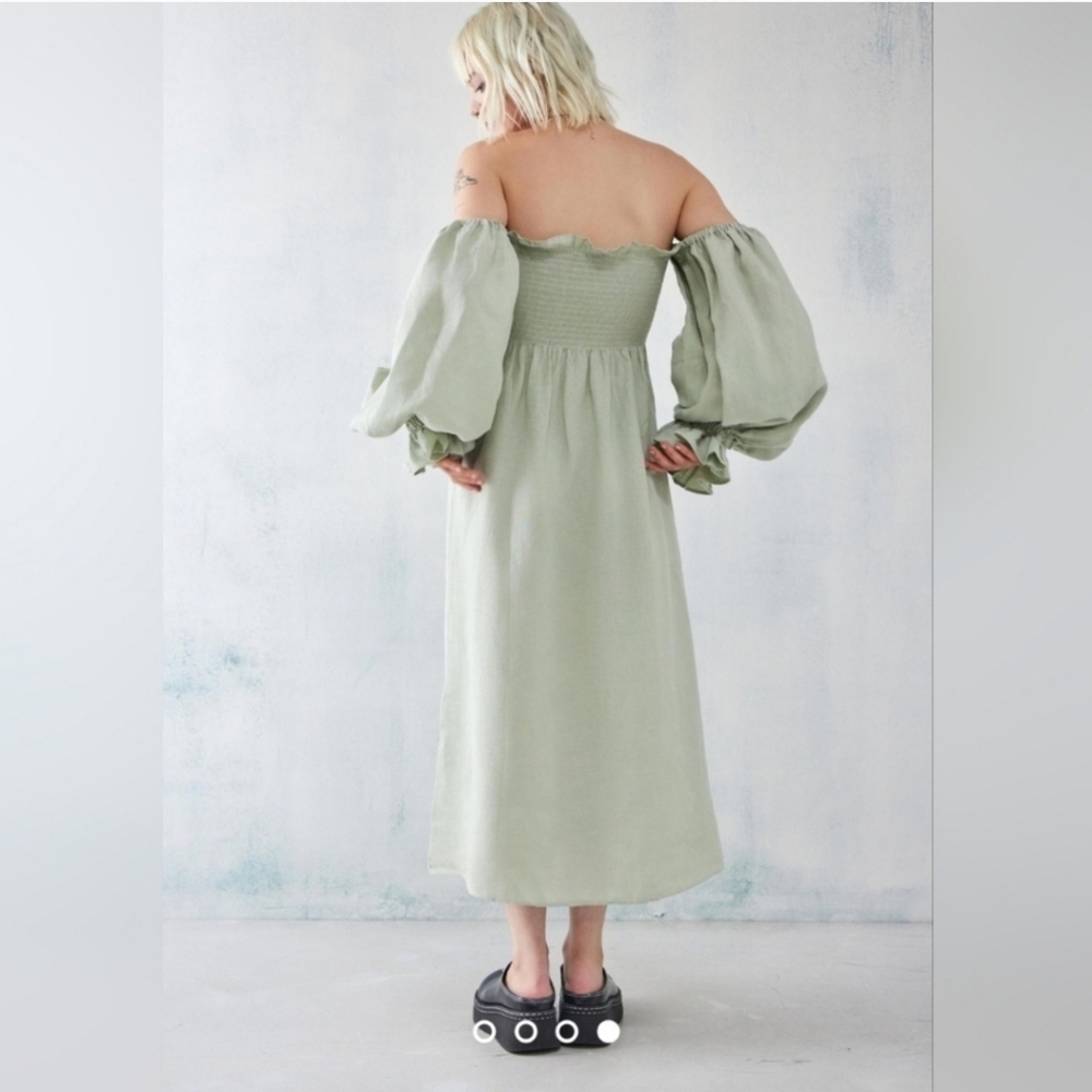 Sleeper 100% linen sage green atlanta midi dress, medium - Picture 5 of 14